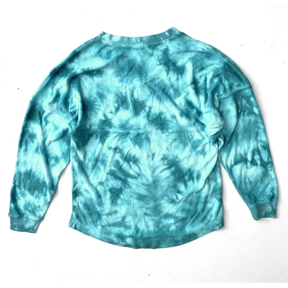 PINK Victoria's Secret Terry Cloth Logo Varsity Sweater Top Tie Dye XS